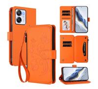 XFDSFDL® Étui pour Blackview Oscal Modern 8 / Color 8 Lanière PU Cuir Housse Fleur Papillon Motif avec Supports et Fermeture Eclair Fente Carte Portefeuille Protection Coque Orange