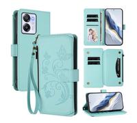 XFDSFDL® Étui pour Blackview Oscal Modern 8 / Color 8 Lanière PU Cuir Housse Fleur Papillon Motif avec Supports et Fermeture Eclair Fente Carte Portefeuille Protection Coque Vert Menthe