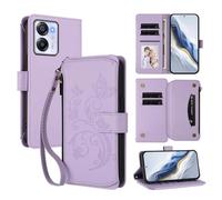 XFDSFDL® Étui pour Blackview Oscal Modern 8 / Color 8 Lanière PU Cuir Housse Fleur Papillon Motif avec Supports et Fermeture Eclair Fente Carte Portefeuille Protection Coque Violet