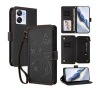 XFDSFDL® Étui pour Blackview Oscal Modern 8 / Color 8 Lanière PU Cuir Housse Fleur Papillon Motif avec Supports et Fermeture Eclair Fente Carte Portefeuille Protection Coque Noir