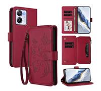 XFDSFDL® Étui pour Blackview Oscal Modern 8 / Color 8 Lanière PU Cuir Housse Fleur Papillon Motif avec Supports et Fermeture Eclair Fente Carte Portefeuille Protection Coque Rouge