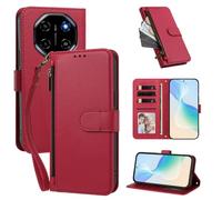 XFDSFDL® Étui pour Blackview Shark 6 (6,88 Pouces) Lanière PU Cuir Housse Eclair Portefeuille avec Supports et Magnétique Fermeture Recharge sans Fil Protection Coque Rouge