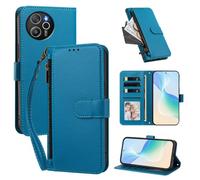 XFDSFDL® Étui pour Blackview Shark 8 / Oscal Tiger 12 Lanière PU Cuir Housse Eclair Portefeuille avec Supports et Magnétique Fermeture Recharge sans Fil Protection Coque Bleu Lac