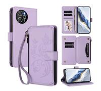 XFDSFDL® Étui pour Blackview Shark 8 / Oscal Tiger 12 Lanière PU Cuir Housse Fleur Papillon Motif avec Supports et Fermeture Eclair Fente Carte Portefeuille Protection Coque Violet