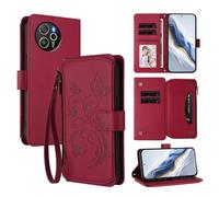 XFDSFDL® Étui pour Blackview Shark 8 / Oscal Tiger 12 Lanière PU Cuir Housse Fleur Papillon Motif avec Supports et Fermeture Eclair Fente Carte Portefeuille Protection Coque Rouge