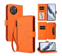 XFDSFDL® Étui pour Blackview Shark 8 / Oscal Tiger 12 Lanière PU Cuir Housse Fleur Papillon Motif avec Supports et Fermeture Eclair Fente Carte Portefeuille Protection Coque Orange