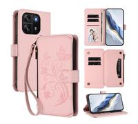 XFDSFDL® Étui pour Blackview Wave 6C (6,5 Pouces) Lanière PU Cuir Housse Fleur Papillon Motif avec Supports et Fermeture Eclair Fente Carte Portefeuille Protection Coque Rose