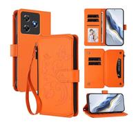 XFDSFDL® Étui pour Blackview Wave 8 / 8C (6,56 Pouces) Lanière PU Cuir Housse Fleur Papillon Motif avec Supports et Fermeture Eclair Fente Carte Portefeuille Protection Coque Orange
