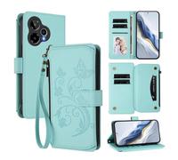 XFDSFDL® Étui pour Cricket Icon Pro/AT&T Motivate Pro 2 5G Lanière PU Cuir Housse Fleur Papillon Motif avec Supports et Fermeture Eclair Fente Carte Portefeuille Protection Coque Vert Menthe
