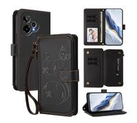 XFDSFDL® Étui pour Cricket Icon Pro/AT&T Motivate Pro 2 5G Lanière PU Cuir Housse Fleur Papillon Motif avec Supports et Fermeture Eclair Fente Carte Portefeuille Protection Coque Noir
