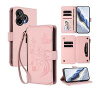 XFDSFDL® Étui pour Cricket Icon Pro/AT&T Motivate Pro 2 5G Lanière PU Cuir Housse Fleur Papillon Motif avec Supports et Fermeture Eclair Fente Carte Portefeuille Protection Coque Rose