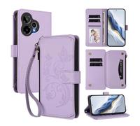 XFDSFDL® Étui pour Cricket Icon Pro/AT&T Motivate Pro 2 5G Lanière PU Cuir Housse Fleur Papillon Motif avec Supports et Fermeture Eclair Fente Carte Portefeuille Protection Coque Violet