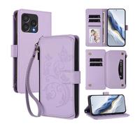 XFDSFDL® Étui pour Cubot A40 (6,88 Pouces) Lanière PU Cuir Housse Fleur Papillon Motif avec Supports et Fermeture Eclair Fente Carte Portefeuille Protection Coque Violet