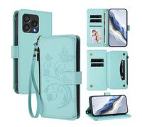 XFDSFDL® Étui pour Cubot A40 (6,88 Pouces) Lanière PU Cuir Housse Fleur Papillon Motif avec Supports et Fermeture Eclair Fente Carte Portefeuille Protection Coque Vert Menthe