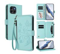 XFDSFDL® Étui pour Doogee Blade GT (6,78 Pouces) Lanière PU Cuir Housse Fleur Papillon Motif avec Supports et Fermeture Eclair Fente Carte Portefeuille Protection Coque Vert Menthe