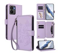 XFDSFDL® Étui pour HMD Fusion (6,56 Pouces) Lanière PU Cuir Housse Fleur Papillon Motif avec Supports et Fermeture Eclair Fente Carte Portefeuille Protection Coque Violet