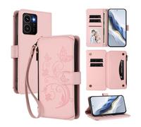 XFDSFDL® Étui pour HMD Skyline TA-1600 (6,55 Pouces) Lanière PU Cuir Housse Fleur Papillon Motif avec Supports et Fermeture Eclair Fente Carte Portefeuille Protection Coque Rose