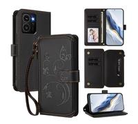 XFDSFDL® Étui pour HMD Skyline TA-1600 (6,55 Pouces) Lanière PU Cuir Housse Fleur Papillon Motif avec Supports et Fermeture Eclair Fente Carte Portefeuille Protection Coque Noir