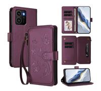 XFDSFDL® Étui pour HMD Skyline TA-1600 (6,55 Pouces) Lanière PU Cuir Housse Fleur Papillon Motif avec Supports et Fermeture Eclair Fente Carte Portefeuille Protection Coque Lavande
