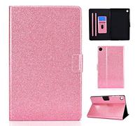 XFDSFDL® Étui pour Huawei MatePad T8 (8,0 Pouces) PU Cuir Housse Flip Coque avec Built Stand et Magnétique Fermeture Portefeuille Brillant Bling Bling Protection Cas, Pink