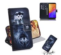 XFDSFDL® Étui pour Huawei Y5p (5,45 Pouces) PU Cuir Housse Flip Coque Loup et Chien Motif avec Stand et Magnétique Fermeture Portefeuille Protection Cas, 06