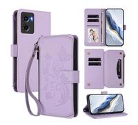XFDSFDL® Étui pour Motorola Moto G05/ E15 XT2523 (6,67 Pouces) Lanière PU Cuir Housse Fleur Papillon Motif avec Supports et Fermeture Eclair Fente Carte Portefeuille Protection Coque Violet