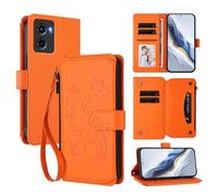 XFDSFDL® Étui pour Motorola Moto G05/ E15 XT2523 (6,67 Pouces) Lanière PU Cuir Housse Fleur Papillon Motif avec Supports et Fermeture Eclair Fente Carte Portefeuille Protection Coque Orange