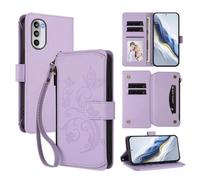 XFDSFDL® Étui pour Motorola Moto G52/ G71s/ G82 (6,6 Pouces) Lanière PU Cuir Housse Fleur Papillon Motif avec Supports et Fermeture Eclair Fente Carte Portefeuille Protection Coque Violet
