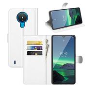 XFDSFDL® Étui pour Nokia 1.4 (6,52 Pouces) PU Cuir Housse Flip Coque Litchi Motif avec Built Stand et Magnétique Fermeture Portefeuille Shell de Protection, Blanc