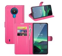 XFDSFDL® Étui pour Nokia 1.4 (6,52 Pouces) PU Cuir Housse Flip Coque Litchi Motif avec Built Stand et Magnétique Fermeture Portefeuille Shell de Protection, Rose