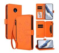 XFDSFDL® Étui pour Nokia C10 / C20 TA-1339/1342 (6,52 Pouces) Lanière PU Cuir Housse Fleur Papillon Motif avec Supports et Fermeture Eclair Fente Carte Portefeuille Protection Coque Orange