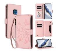 XFDSFDL® Étui pour Nokia XR20 TA-1368/ TA-1362 (6,67 Pouces) Lanière PU Cuir Housse Fleur Papillon Motif avec Supports et Fermeture Eclair Fente Carte Portefeuille Protection Coque Rose