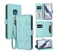 XFDSFDL® Étui pour Nokia XR20 TA-1368/ TA-1362 (6,67 Pouces) Lanière PU Cuir Housse Fleur Papillon Motif avec Supports et Fermeture Eclair Fente Carte Portefeuille Protection Coque Vert Menthe