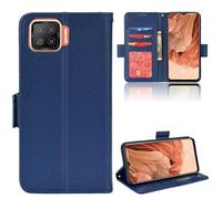 XFDSFDL® Étui pour Oppo F17/ A73 4G CPH2095/CPH2099 (6,44 Pouces) PU Cuir Housse Flip Coque Litchi Motif avec Support et Magnétique Boucle Latérale Portefeuille Shell de Protection Bleu Foncé