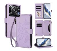 XFDSFDL® Étui pour Oukitel C60 / C60 Pro (6,88 Pouces) Lanière PU Cuir Housse Fleur Papillon Motif avec Supports et Fermeture Eclair Fente Carte Portefeuille Protection Coque Violet