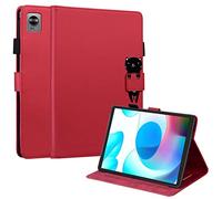XFDSFDL® Étui pour Realme Pad Mini (8,7 Pouces) PU Cuir Housse Flip Coque avec Built Stand et Magnétique Fermeture Portefeuille Chat Motif Protection Cas, Rouge