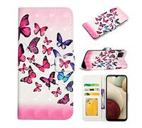 XFDSFDL® Étui pour Samsung Galaxy A22 4G SM-A225 (6,4 Pouces) PU Cuir Housse Flip Coque Papillon Rose Motif avec Built Stand et Magnétique Fermeture Portefeuille Protection Cas, 05