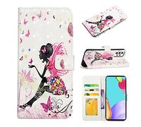 XFDSFDL® Étui pour Samsung Galaxy A52 SM-A526 (6,5 Pouces) PU Cuir Housse Flip Coque Fée Papillon Motif avec Built Stand et Magnétique Fermeture Portefeuille Protection Cas, 10
