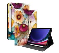 XFDSFDL® Étui pour Samsung Galaxy Tab S10 FE SM-X520/X526 (10,9 Pouces) PU Cuir Housse Style du Livre Coque Fleurs Colorées Motif avec Support Protection Cas 03