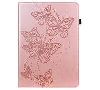 XFDSFDL® Étui pour Samsung Galaxy Tab S7 SM-T870/T875 (11 Pouces) PU Cuir Housse Flip Coque avec Built Stand et Magnétique Fermeture Papillons Volant Motif Protection Cas Or Rose