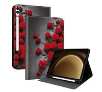 XFDSFDL® Étui pour Samsung Galaxy Tab S9 SM-X710/X716/X718 (11 Pouces) PU Cuir Housse Style du Livre Coque Rose Rouge Motif avec Support Protection Cas 06
