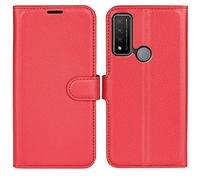 XFDSFDL® Étui pour TCL 20R 5G (6,52 Pouces) PU Cuir Housse Flip Coque Litchi Motif avec Built Stand et Magnétique Fermeture Portefeuille Shell de Protection, Rouge