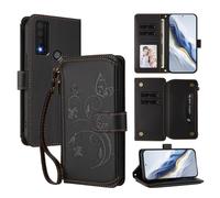 XFDSFDL® Étui pour TCL 30V / 30 XE T781S (6,67 Pouces) Lanière PU Cuir Housse Fleur Papillon Motif avec Supports et Fermeture Eclair Fente Carte Portefeuille Protection Coque Noir