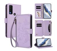 XFDSFDL® Étui pour TCL 30V / 30 XE T781S (6,67 Pouces) Lanière PU Cuir Housse Fleur Papillon Motif avec Supports et Fermeture Eclair Fente Carte Portefeuille Protection Coque Violet