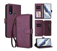 XFDSFDL® Étui pour TCL 30V / 30 XE T781S (6,67 Pouces) Lanière PU Cuir Housse Fleur Papillon Motif avec Supports et Fermeture Eclair Fente Carte Portefeuille Protection Coque Lavande