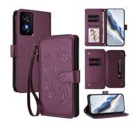 XFDSFDL® Étui pour TCL 50 SE / 40 NxtPaper (6,78 Pouces) Lanière PU Cuir Housse Fleur Papillon Motif avec Supports et Fermeture Eclair Fente Carte Portefeuille Protection Coque Lavande