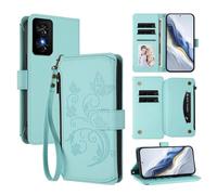 XFDSFDL® Étui pour TCL 50 SE / 40 NxtPaper (6,78 Pouces) Lanière PU Cuir Housse Fleur Papillon Motif avec Supports et Fermeture Eclair Fente Carte Portefeuille Protection Coque Vert Menthe