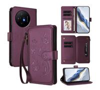 XFDSFDL® Étui pour TCL 50 XL / 50 XL NxtPaper (6,78 Pouces) Lanière PU Cuir Housse Fleur Papillon Motif avec Supports et Fermeture Eclair Fente Carte Portefeuille Protection Coque Lavande