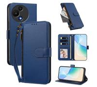 XFDSFDL® Étui pour TCL 605/60 SE T517 (6,7 Pouces) Lanière PU Cuir Housse Eclair Portefeuille avec Supports et Magnétique Fermeture Recharge sans Fil Protection Coque Bleu Foncé