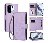 XFDSFDL® Étui pour Vivo X200 FE/ S30 Pro Mini (6,31 Pouces) Lanière PU Cuir Housse Fleur Papillon Motif avec Supports et Fermeture Eclair Fente Carte Portefeuille Protection Coque Violet